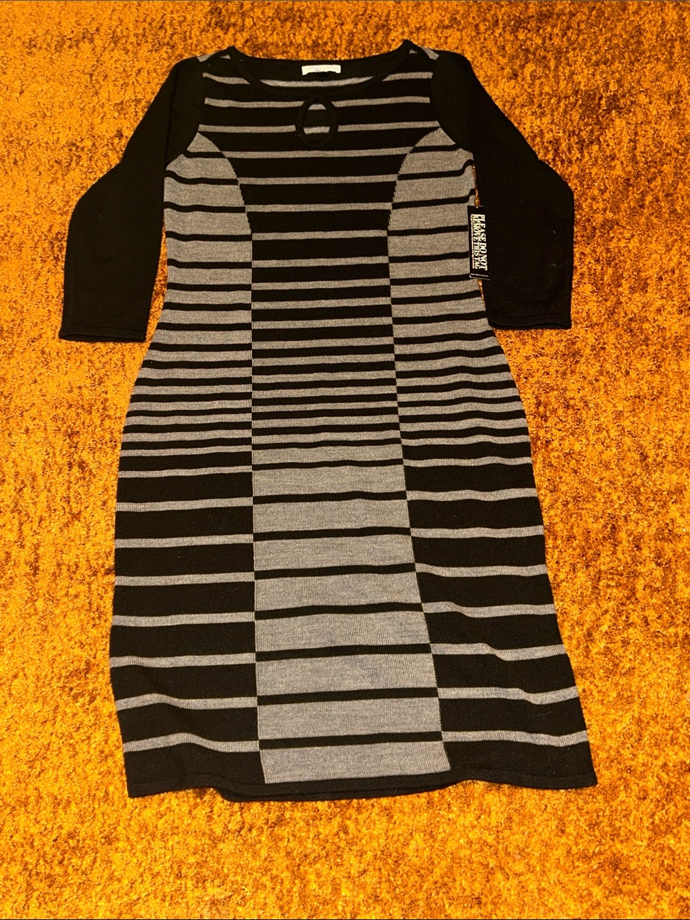 New York & Company Black and Gray Striped Long Sleeve Sheath Dress